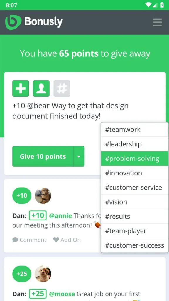 engagement app - bonusly